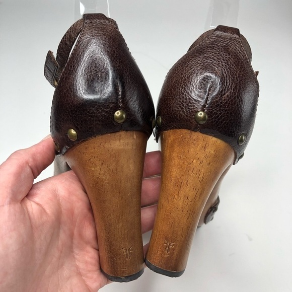 NEW Frye Dolly Leather Jewel Gem Stone T-Strap Boho Chunky Wooden Heels Shoes - Picture 3 of 16